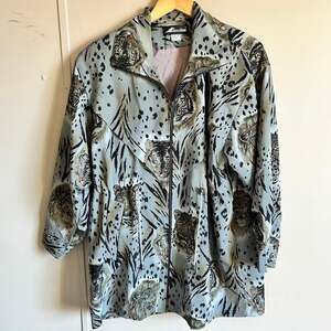 Ocean Accents Vintage Womens Jaguar Print Patterned Lined Jacket Shoulder Pads